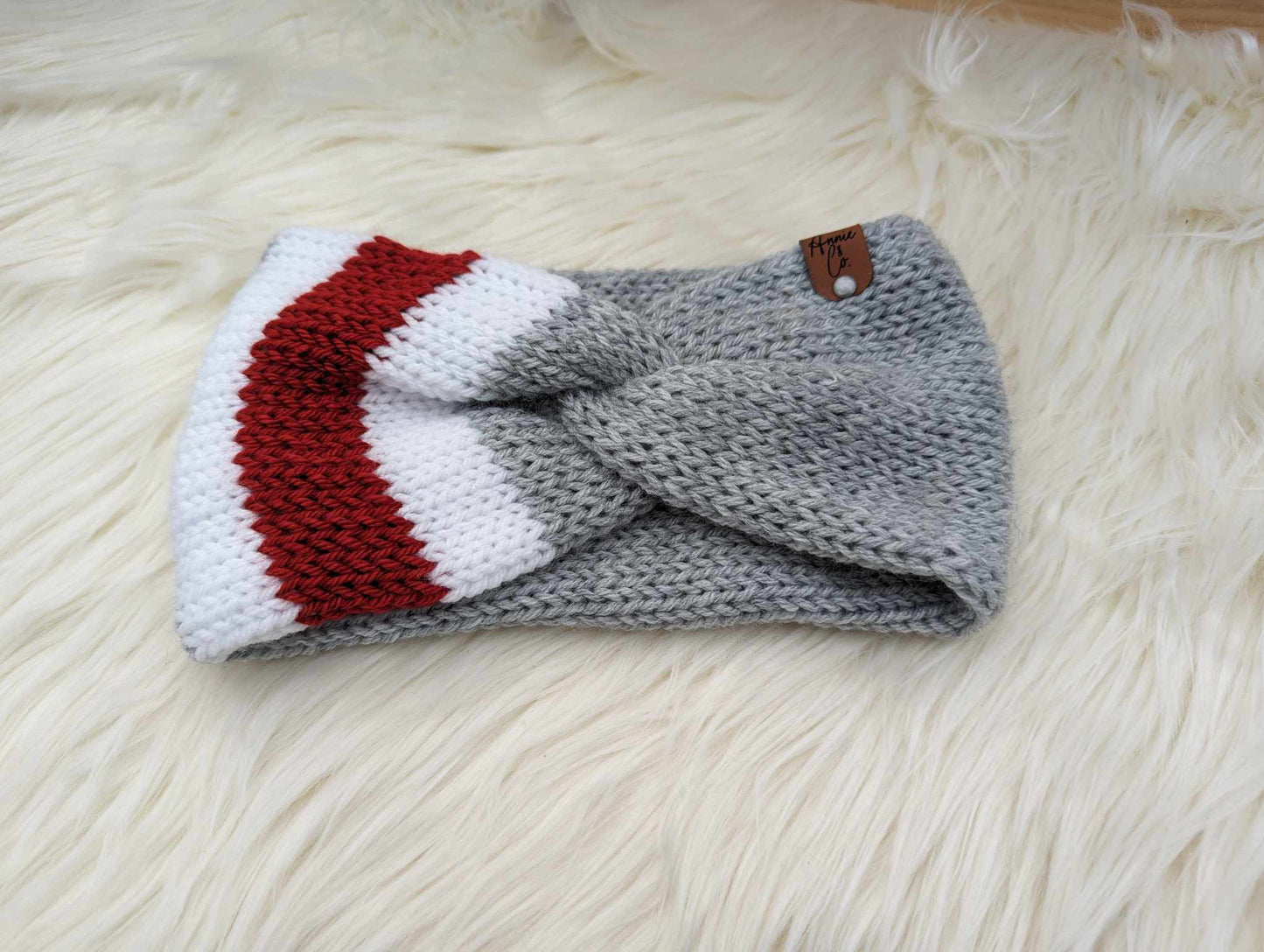 SOCK MONKEY RED, Knitted Earwarmer